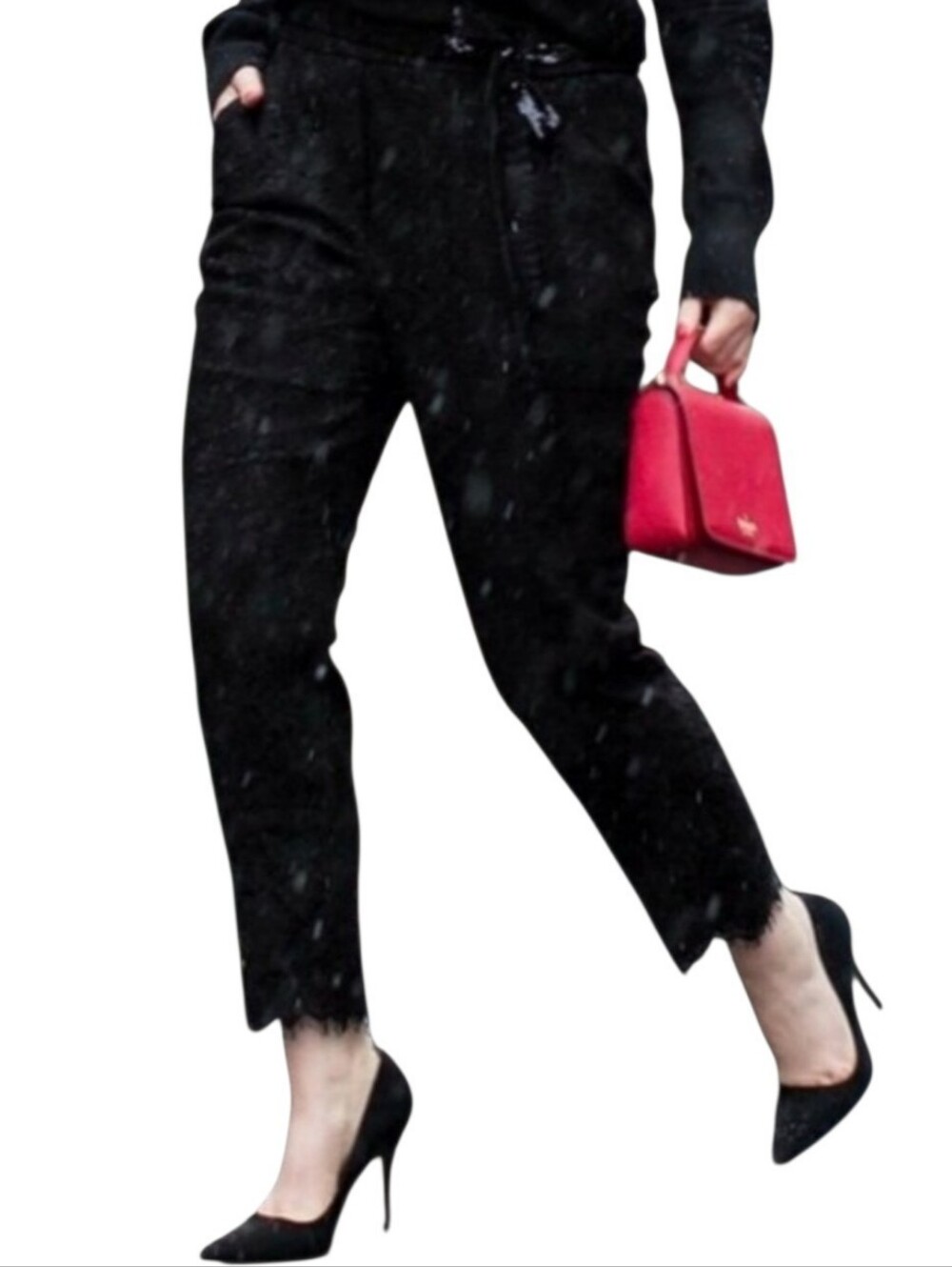 J. Crew | Women's Classic Black Lace Covered Easy Cropped Pants (Size 14)